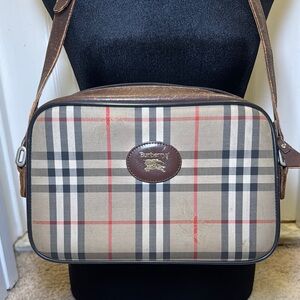 Burberry Brown and Black Messenger Bag with Classic Check Design